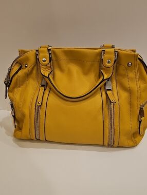 b. makowsky Yellow Leather Shoulder Satchel 15"x12"x4"